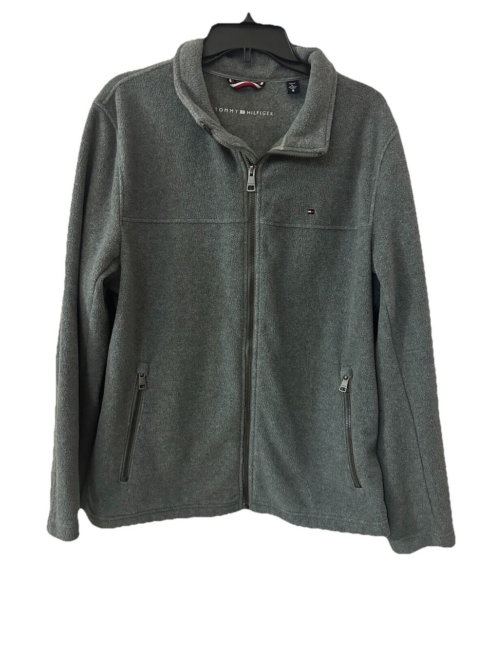 Tommy Hilfiger Jacket Men’s Large Gray Full Zip 100% Polyester Fleece Zip 5-pock